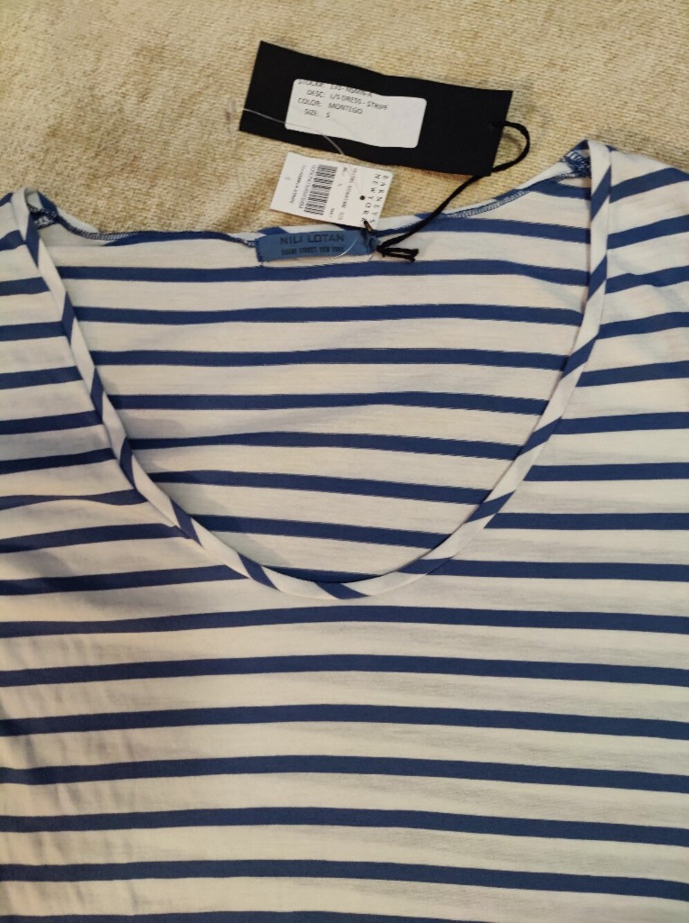 Nili Lotan Blue White Strip Scoop-Neck Dress - Size S - Picture 3 of 8